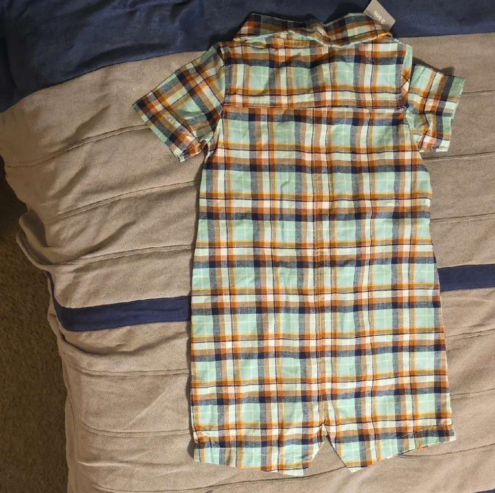 Carter's Multicolor Plaid Button-Down Rumper - Picture 2 of 3